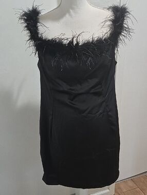 Boohoo Black Feather-Trim Occasion Dress